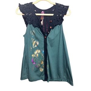 Free People bohemian button up teal vest